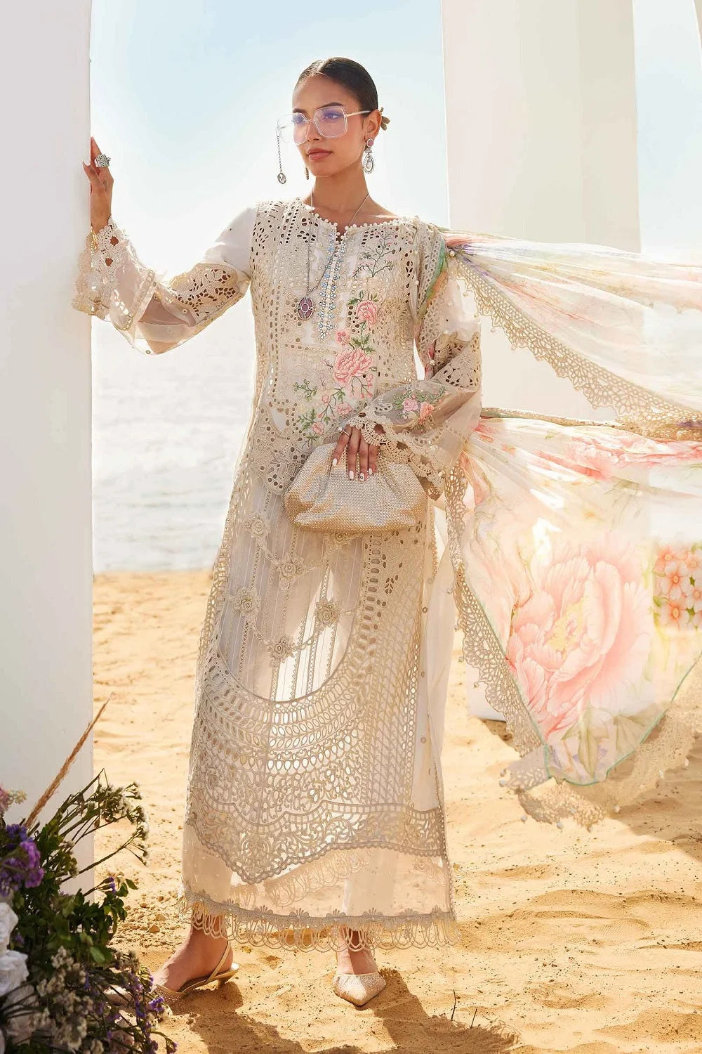 Off White Heavy Chikankari Embroidered Lawn Suit