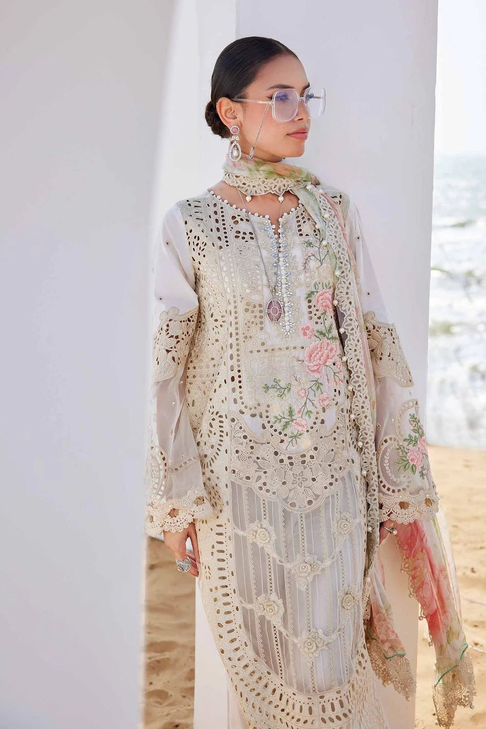 Off White Heavy Chikankari Embroidered Lawn Suit
