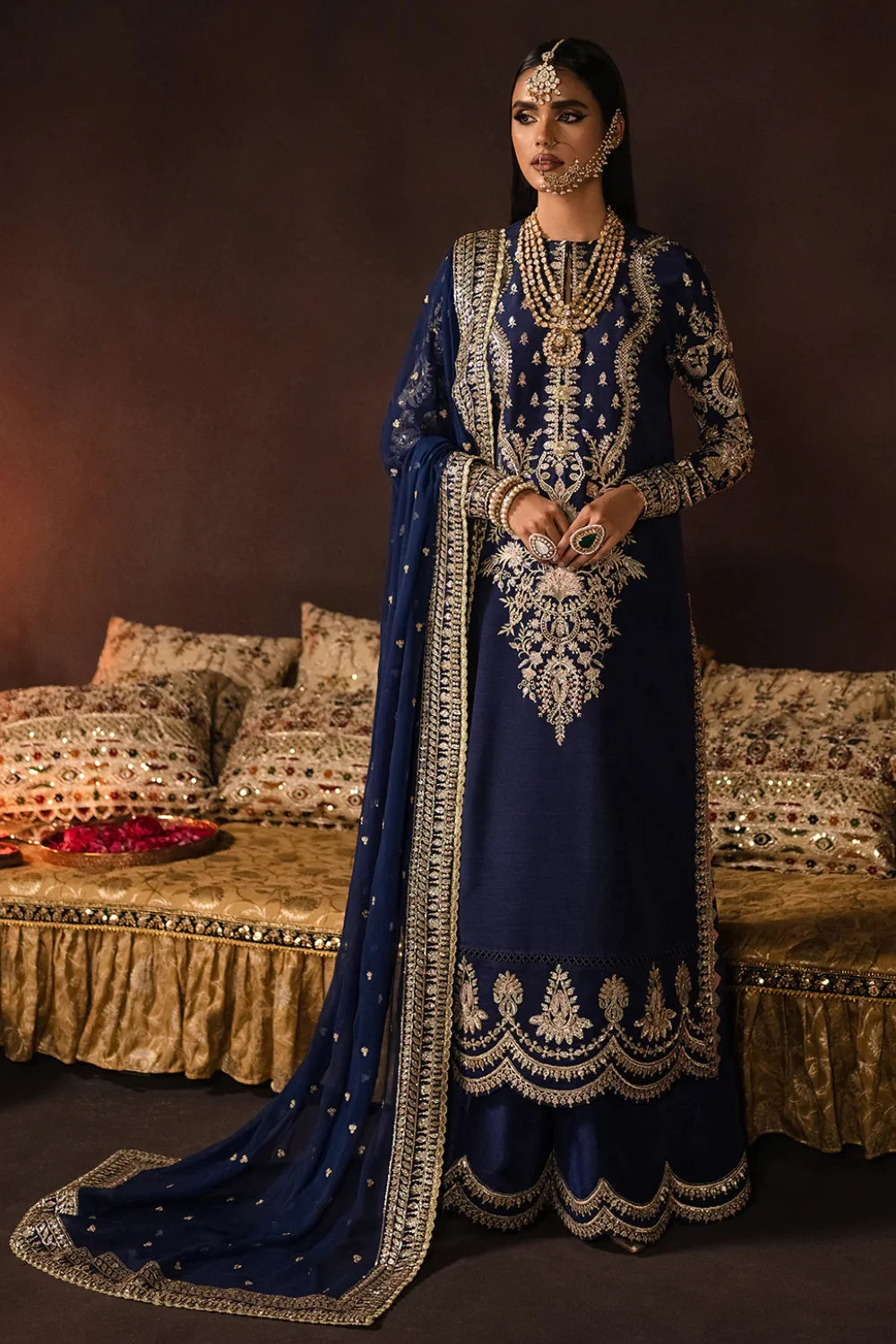 Navy Blue Velvet Suit with Sequins Work