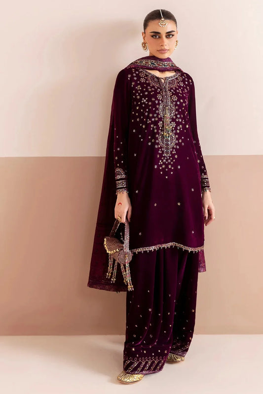Plum Purple Sequins Embroidered Velvet Designer Suit