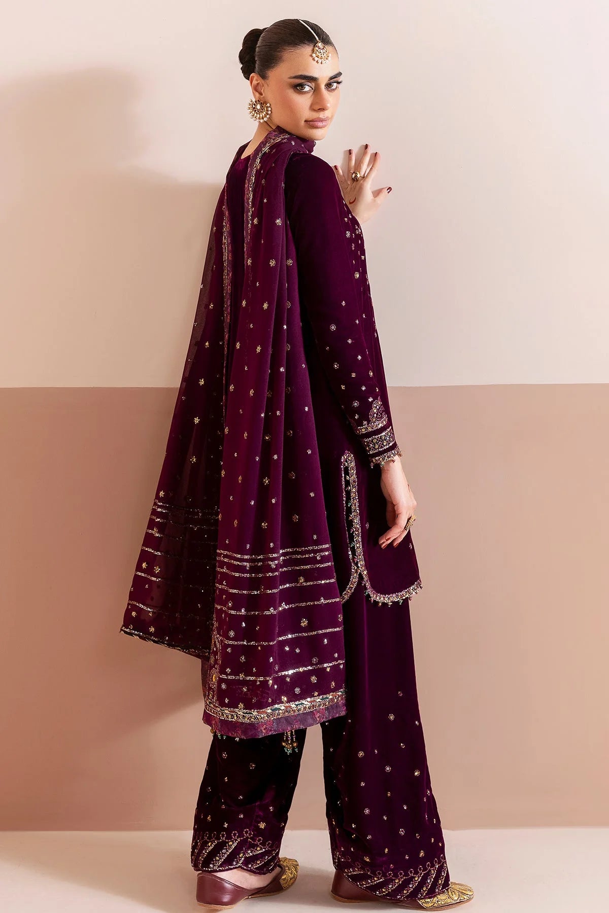 Plum Purple Sequins Embroidered Velvet Designer Suit