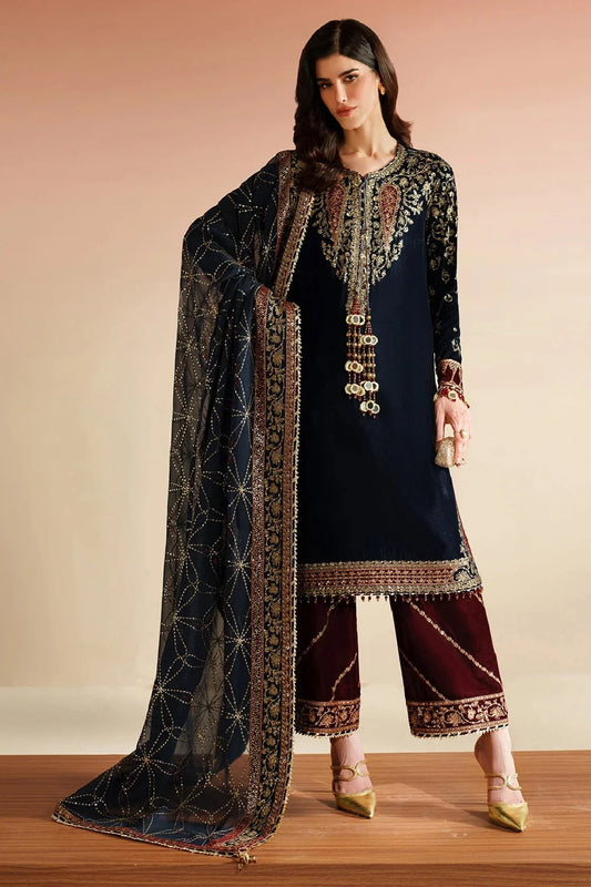 Navy Blue Sequins Embroidered Velvet Suit