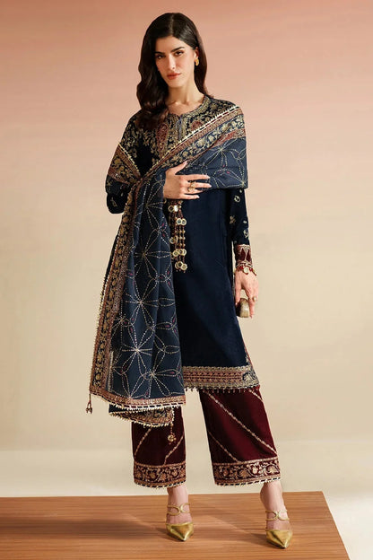 Navy Blue Sequins Embroidered Velvet Suit