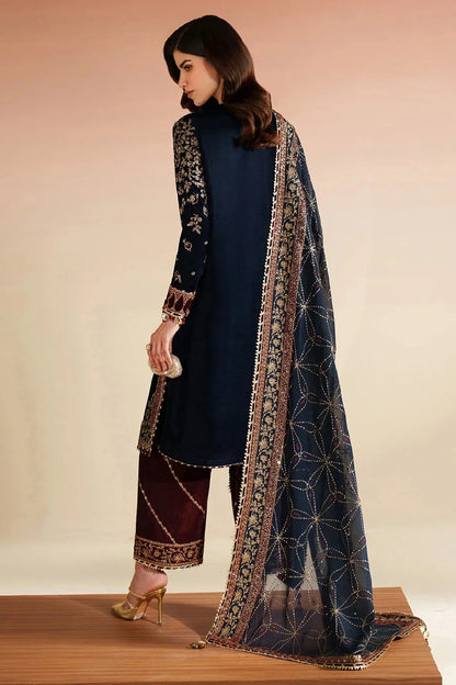 Navy Blue Sequins Embroidered Velvet Suit
