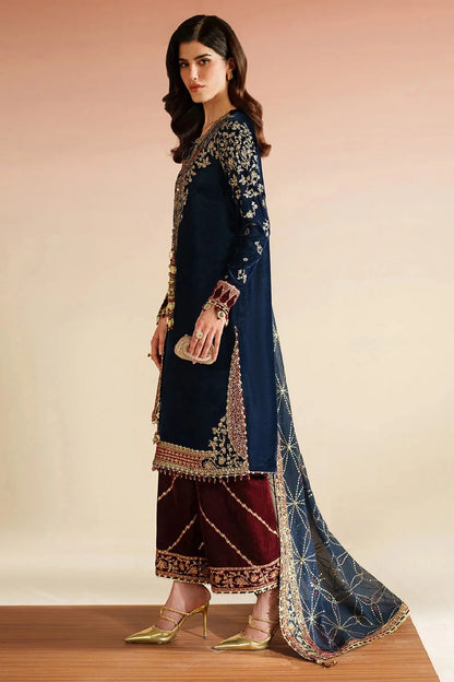 Navy Blue Sequins Embroidered Velvet Suit