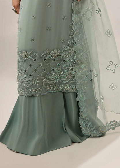 Pastel Green Embellished Suit with Flared Trouser