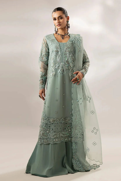 Pastel Green Embellished Suit with Flared Trouser