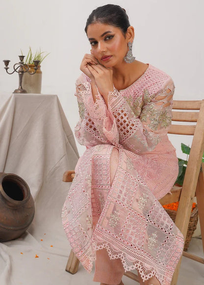 Pastel Pink Embellished Suit with Cutwork Details