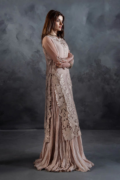 Hand Embroidered Pastel Pink Crushed Sharara