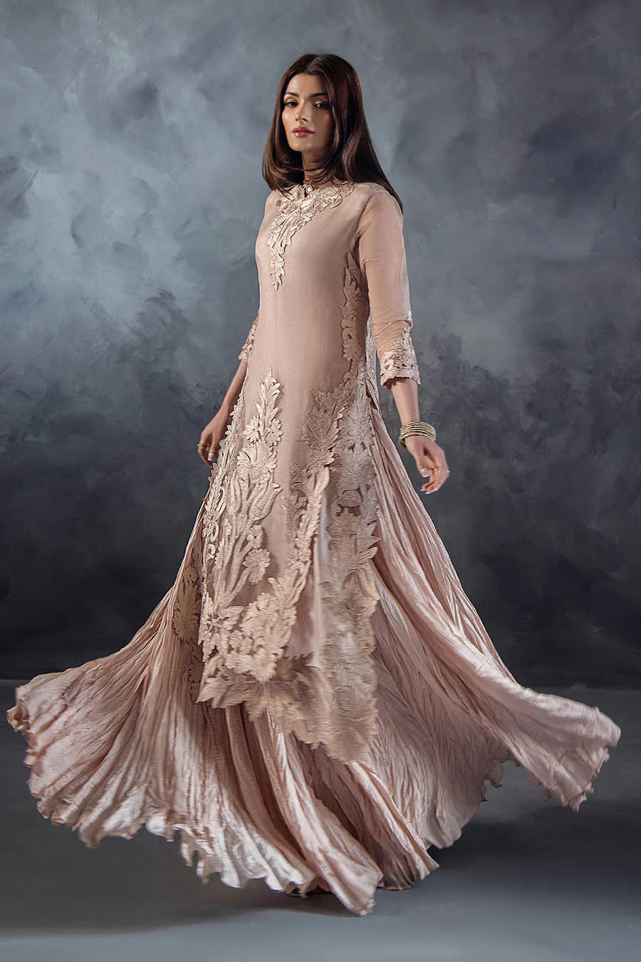 Hand Embroidered Pastel Pink Crushed Sharara
