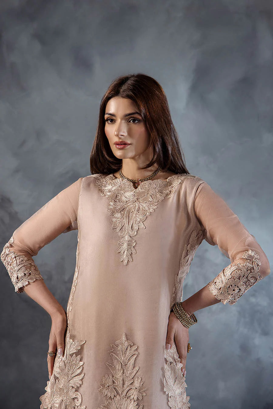 Hand Embroidered Pastel Pink Crushed Sharara