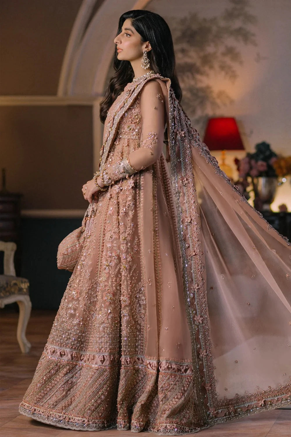 Handmade Peach Pink Semi-Stitched Anarkali Maxi
