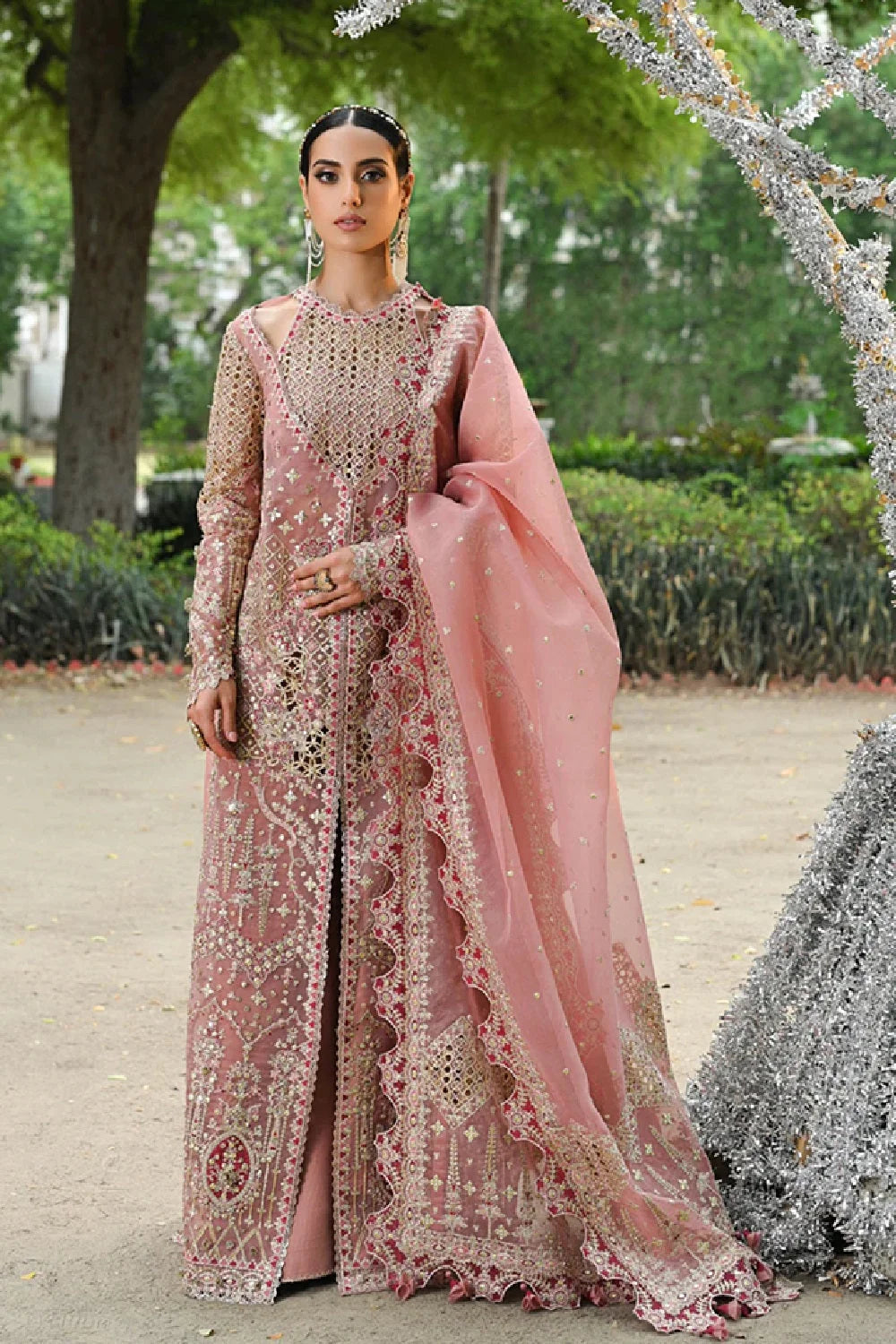 Peach Pink Heavy Sequins Embroidered Lawn Suit