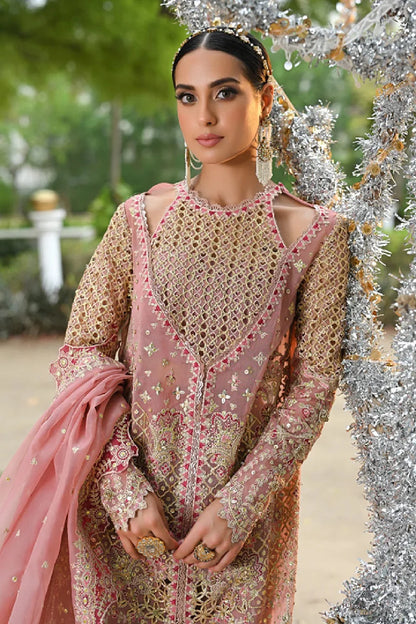 Peach Pink Heavy Sequins Embroidered Lawn Suit