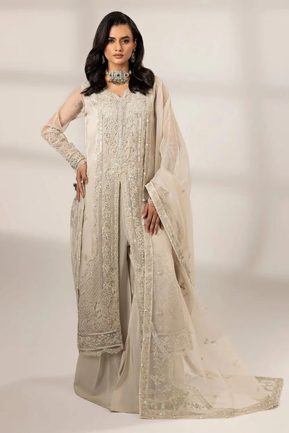 Pearl White Front Open Style Organza Suit