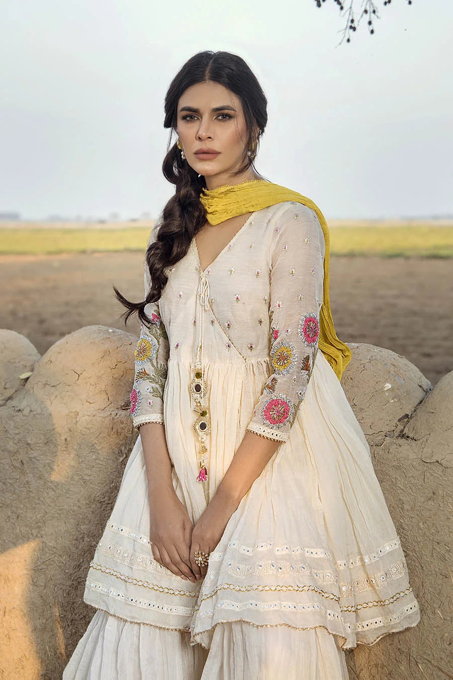 White Paper Cotton Peplum Top with Gharara