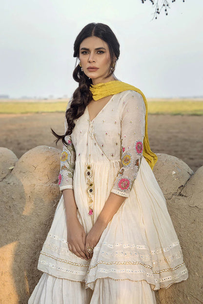 White Paper Cotton Peplum Top with Gharara