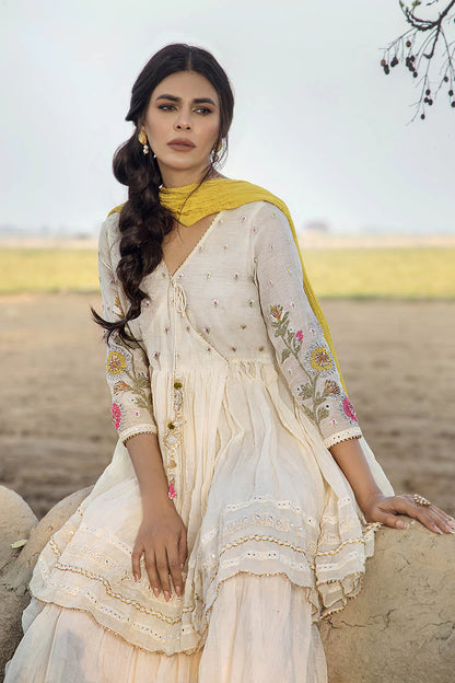 White Paper Cotton Peplum Top with Gharara