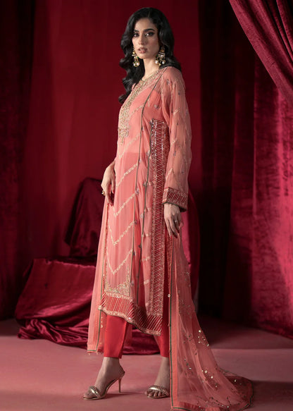 Coral Pink Chiffon Embroidered Suit