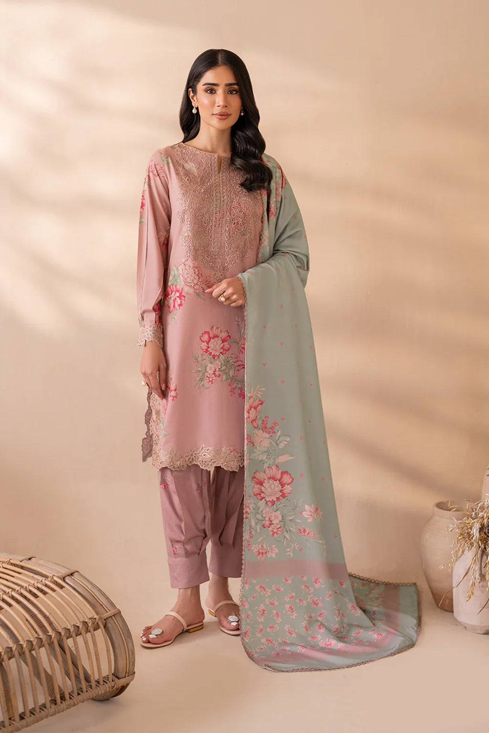 Pink Chikankari Lawn Suit with Chiffon Dupatta