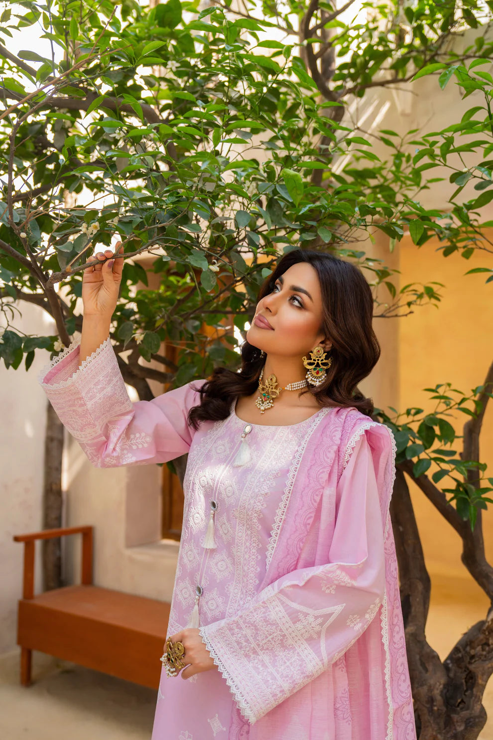 Petal Pink Pure Cotton Chikankari Suit with Long Shirt