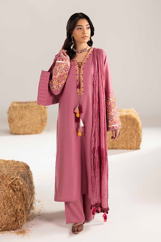 Pink Embroidered Cotton Suit with Tote Bag