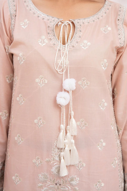 Rose Pink Richly Embroidered Farshi Shalwar Suit