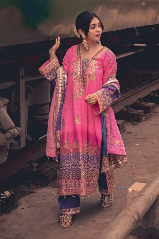 Sequins Embroidered Tie-Dye Chiffon Partywear Suit