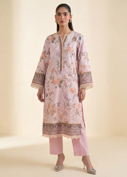 Cotton Candy Pink Embroidered Lawn Kurta Set with Dupatta Size XL