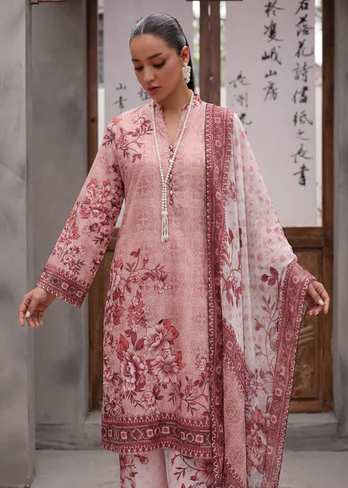 Melon Pink Lawn Suit with Mirror Work