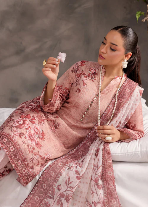 Melon Pink Lawn Suit with Mirror Work