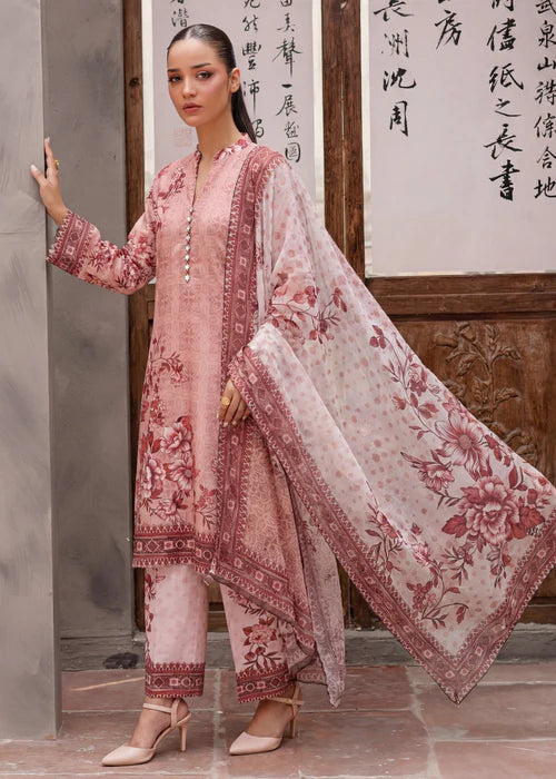 Melon Pink Lawn Suit with Mirror Work