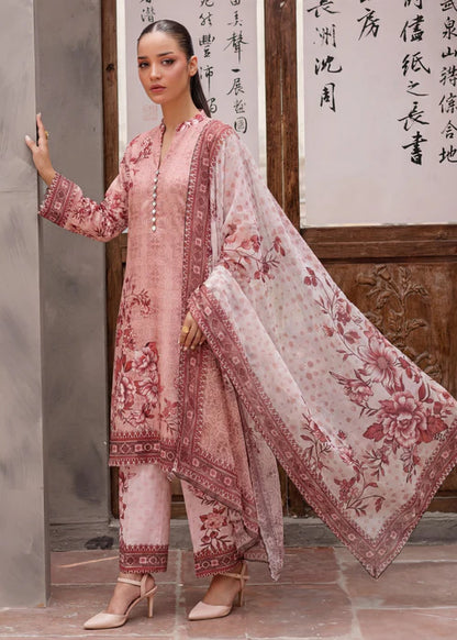 Melon Pink Lawn Suit with Mirror Work