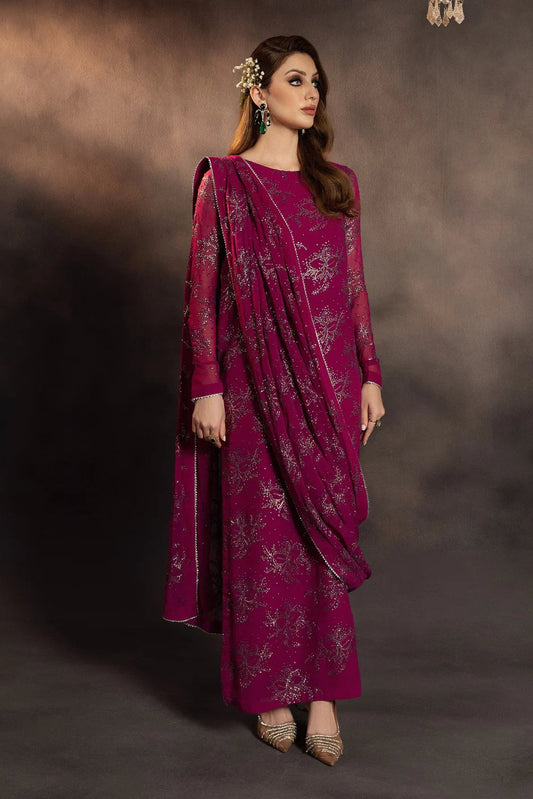 Shocking Pink Chiffon Embroidered Suit