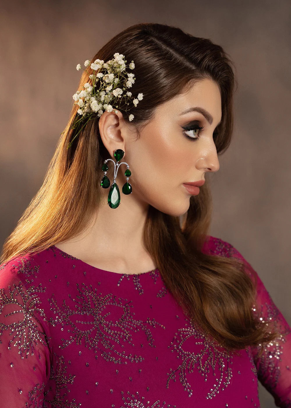 Shocking Pink Chiffon Embroidered Suit