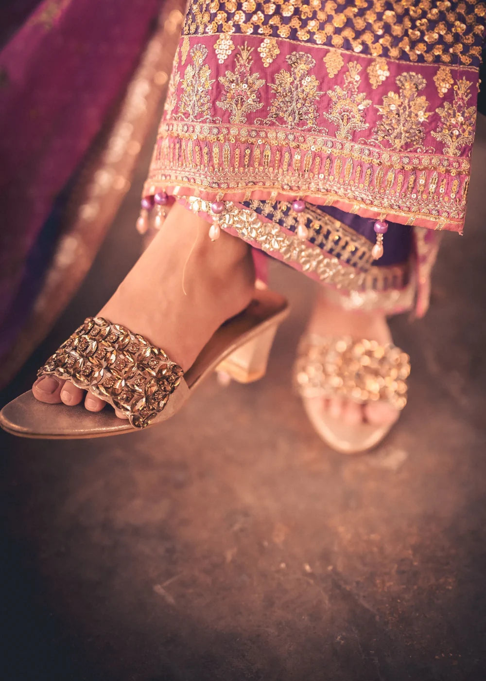 Pink & Purple Chiffon Embellished Suit