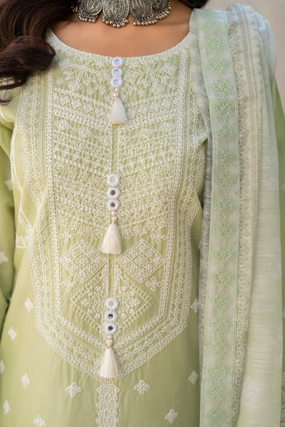 Pistachio Pure Cotton Suit with Matte Thread Work