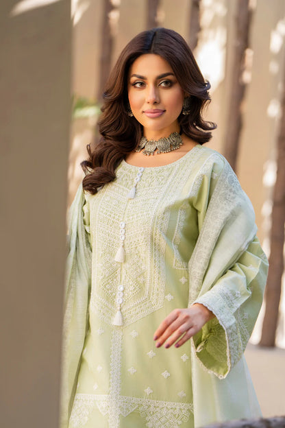 Pistachio Pure Cotton Suit with Matte Thread Work