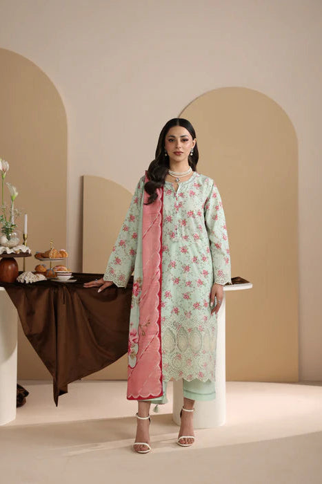 Tea Green Printed Chikankari Lawn Kurta Set with Dupatta