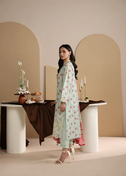 Tea Green Printed Chikankari Lawn Kurta Set with Dupatta