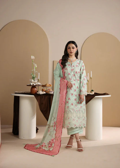Tea Green Printed Chikankari Lawn Kurta Set with Dupatta