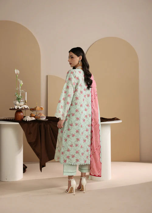 Tea Green Printed Chikankari Lawn Kurta Set with Dupatta