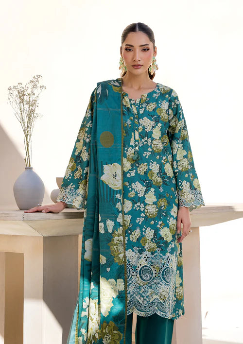 Sea Green Printed Chikankari Lawn Kurta Set with Dupatta