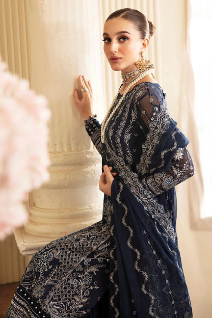 Navy Blue Pure Chiffon Partywear Suit