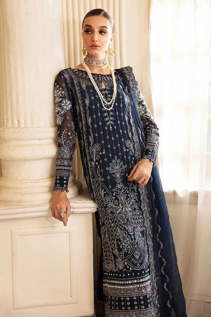 Navy Blue Pure Chiffon Partywear Suit