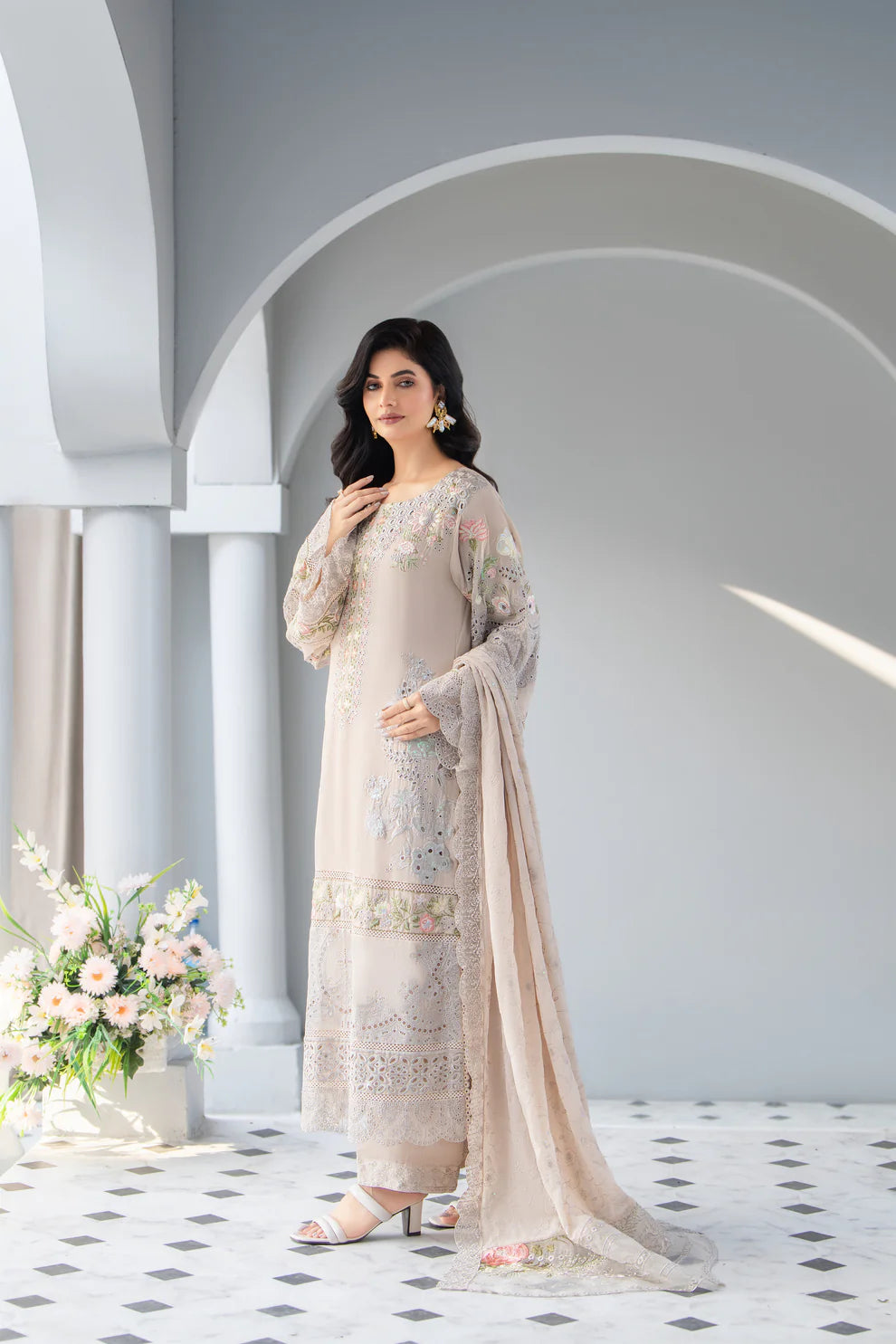 Vanilla Chikankari Embroidered Pure Chiffon Suit