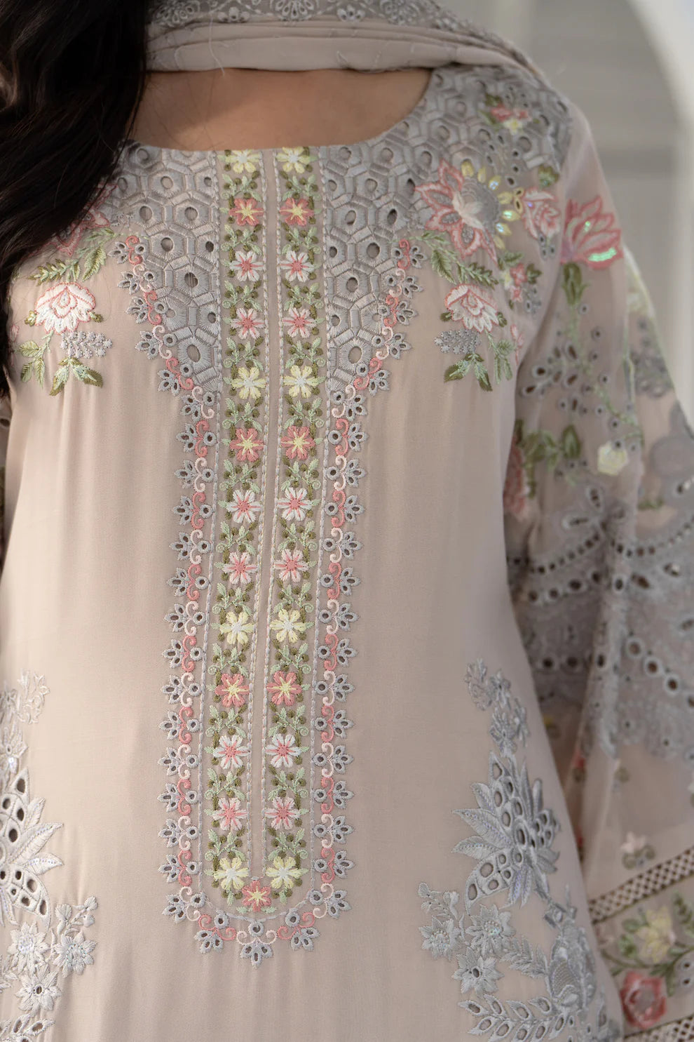 Vanilla Chikankari Embroidered Pure Chiffon Suit