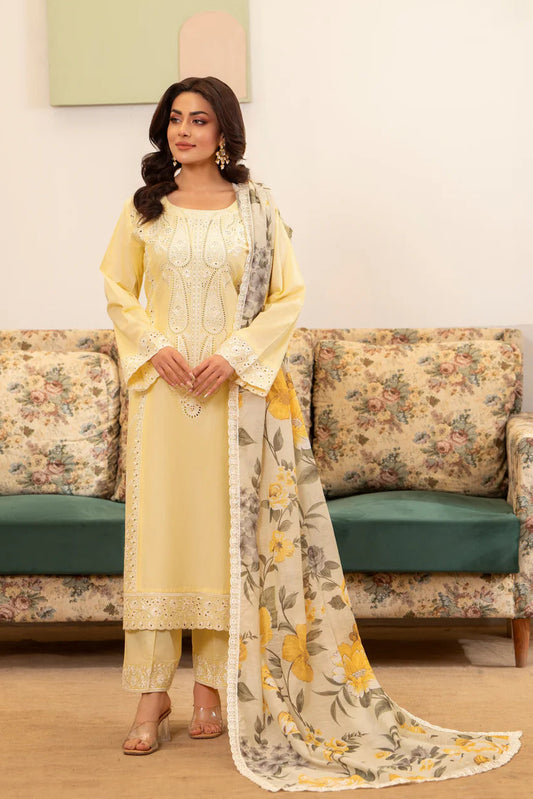Pastel Yellow Pure Cotton Chikankari Suit