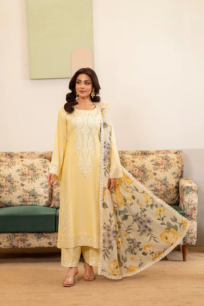 Pastel Yellow Pure Cotton Chikankari Suit