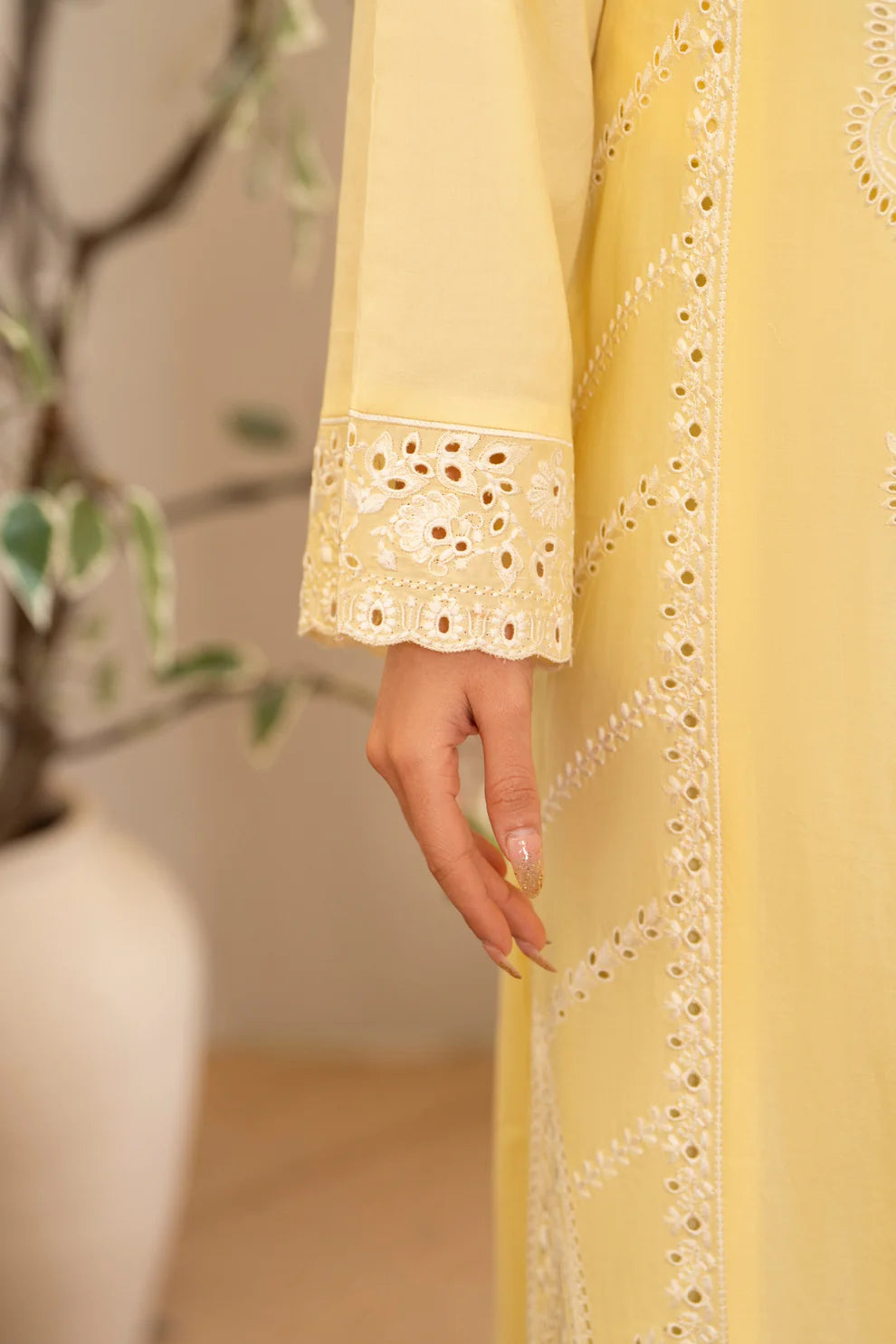 Pastel Yellow Pure Cotton Chikankari Suit
